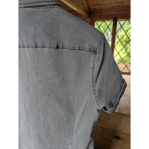 Asos Design Button Down Shirt Mens Large Gray Chambray Short Cuff Sleeve Casual - Picture 8 of 16